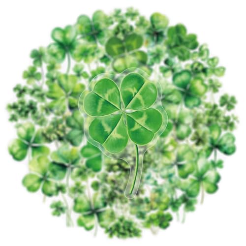 50 PCS Transparent PET Four-Leaf Clover Stickers Waterproof Vinyl Fresh Watercolor Lucky Clover Decals for Skateboard Fridge Laptop Phone LuggageFour-Leaf