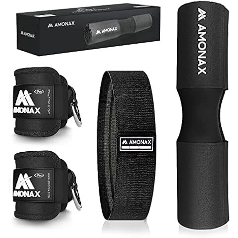 Amonax Barbell Squat Pad Set (Hip Thrust Pad, Fabric resistance band for booty, ankle strap for cable pulley system) exercise and fitness, booty leg glute training, gym accessories men women Cover