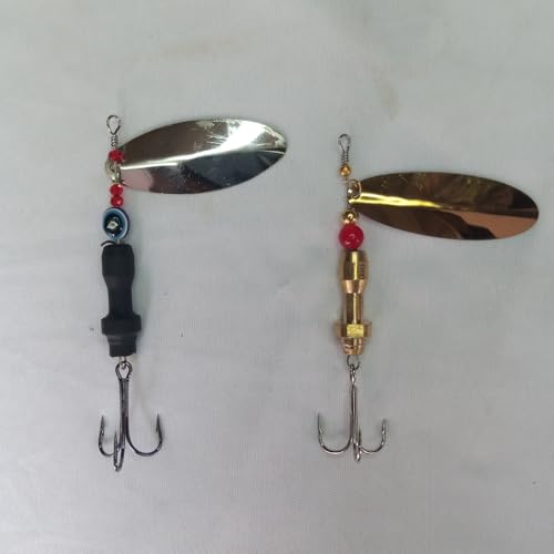 Heavy Weight 20g Fishing Lure Dushman-Combo (Brass Body) - Gold & Black Spinner Bait with Treble Hooks | Long Cast Spoon for All Water Conditions by C