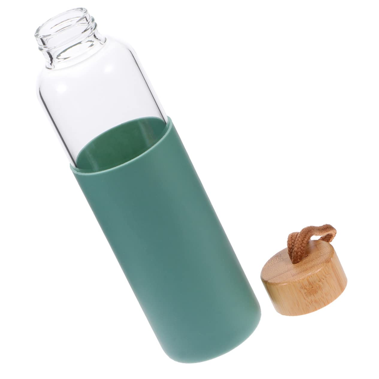 Unomor Light Green Glass Drinking Cup Bamboo Lid Silicone Sleeve Tea Water Cup Sealing Bottle