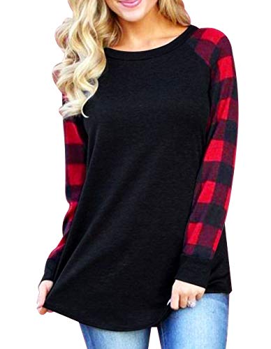Miskely Women's Casual Color Block Long Sleeve Pullover Blouse with Pocket Loose Lightweight