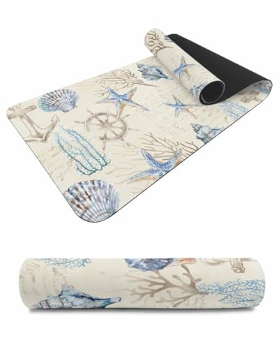 Debedcor Heat Proof Table Pads Waterproof Decorative, Blue Shell Coastal Non-Slip Table Countertop Protector, Retro Nautical Anchor Coral Beige Insulation Mat for Kitchen Room, 40 x 12 Inches