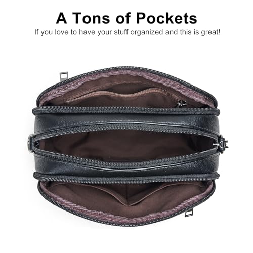 Image of Bluome 4 Zips Crossbody Bags Purses Handbags For Women Small Pu Leather Shoulder Cross Body Travel Bag For Woman Guitar Strap Trendy Black