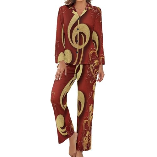 Ensemble pyjama manches longues haut de gamme au motif Luxury Notes pour femme exigeante