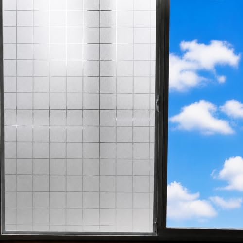Image of CVANU Frosted Grid Privacy Window Film, Decorative 1.5 Inch Square Pattern Self Adhesive Waterproof Vinyl Covering Sheet for Glass Door, Windows, Bathroom, Home & Office Use (24 x 25 Inch)