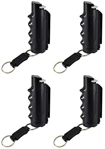 Pepper Defense 4-In-1 Pepper Spray With Belt Clip Holster And Keychain Attachment - Maximum Strength 10% Oc, Cs, Cn, Marking Dye - Self Defense Personal Protection & Safety (4-Pack Black Pepper Spray) #TOP5