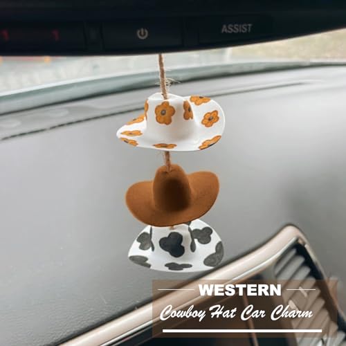 image for Agromusk Cowboy Hat Car Charm,Country Rear View Mirror Hanging Accesso