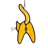 EPOGIFTS Orange Cat Stained Glass Suncatcher for Window,Funny Cute Cats Decor Stained Glass Window Hanging,Christmas, Halloween, for Cat Lovers,Women,Friends,Girl,Mom