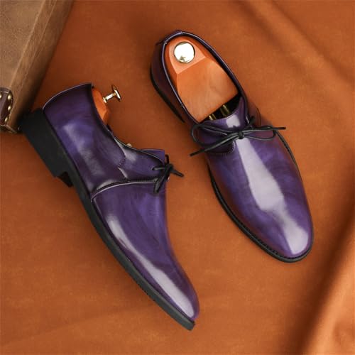 Men's Modern Classic Handmade Antique Brown Leather Lace-Up Oxford Dress Shoes Retro Non Slip Perforated Loafers for Business Formal Party Wedding Events Office3