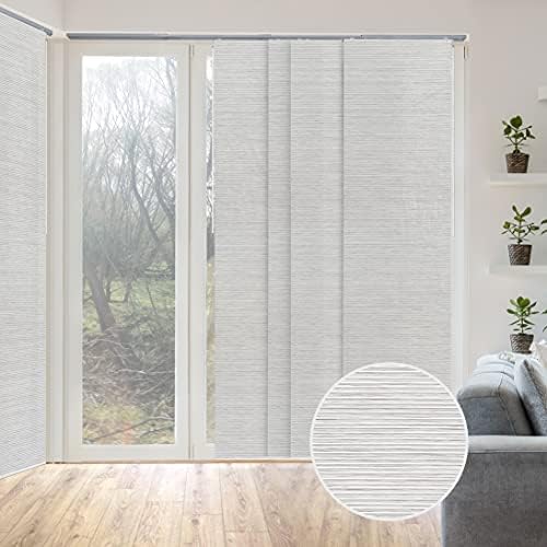 GoDear Design Adjustable Sliding Panel Track Blind 45.8"- 86" W x Up to 96" H, Extendable 4-Rail Track Vertical Blind for Sliding Window and Patio Door, Trimmable Natural Woven Panel Curtain, Marble