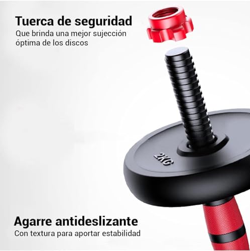 Miniatura 5 de Wonduu Juego De Mancuernas 2 En 1 Con Barra Ajustable 50 Kg