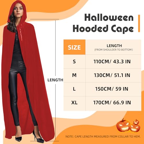 candyfouse Capa de veludo com capuz de Halloween de comprimento total, capa de bruxa vampira adulta,