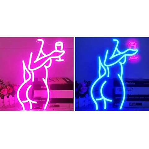 Ajoyferris Lady Back Neon Sign Dimmable LED Lady Neon Sign Woman Neon Sign Sexy Lady Neon Signs for Bedroom Man Cave Bar Store Home Party Art Decor Gifts(16X11 inches,Pink & Blue) Cover