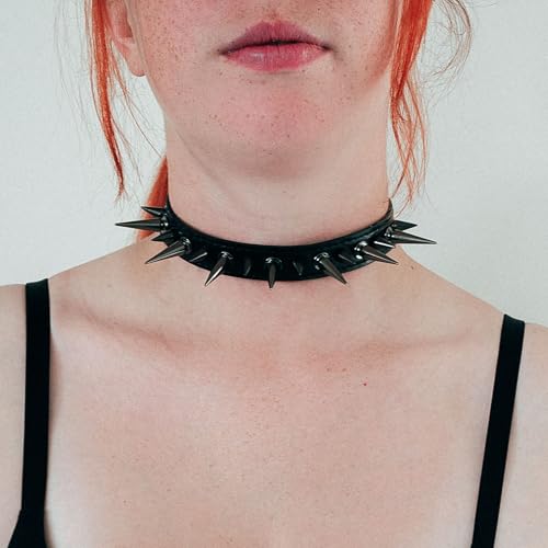 Punk Gothic Spiked Choker Necklace for Women, Adjustable Black Leather Collar for Women, Edgy Rock Jewelry for Halloween, Concerts2