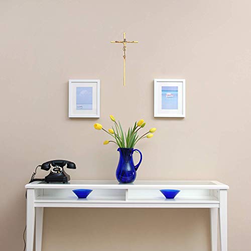 Crucifixo de metal dourado para pendurar na parede, 25,4 cm