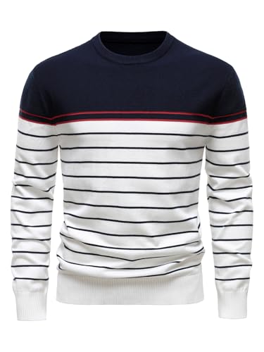 LUVCES Jersey Invierno Hombre Casual a Rayas Cuello Redondo