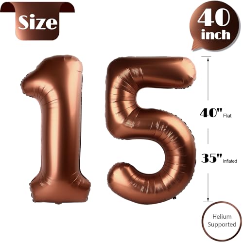 Image of Brown 15 Balloon - Number Balloon 40 Inch, 15th Brown Birthday Decorations