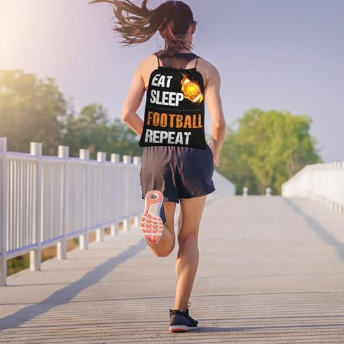 Image of Football Drawstring Bags, Outdoor Sport Sackpack Cinch String Bag, Eat Sleep Football Repeat Drawstring Backpack, Waterproof Gym Drawstring Bags, Football Player Gift for Men & Women