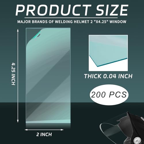 Image of 200 Pcs 2 x 4.25 inch Clear Welding Lens Covers 0.04 inch Thick for Welding Hood | Universal Welding Cap, Helmet Accessories Replacement, Transparent Top Protection for Protecting Eyes