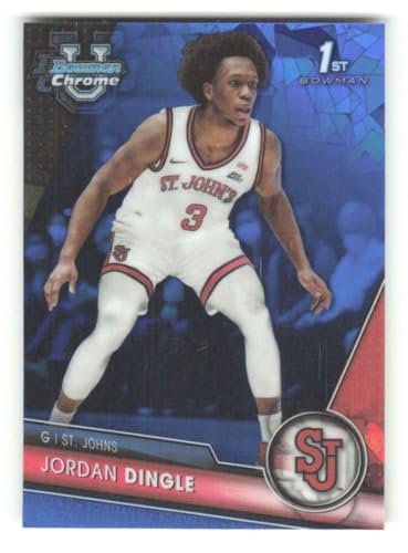 2023-24 Bowman University Chrome Refractor Blue Cracked Ice #35 Jordan Dingle St. John's Red Storm RC Rookie NCAA Basketball Trading Card