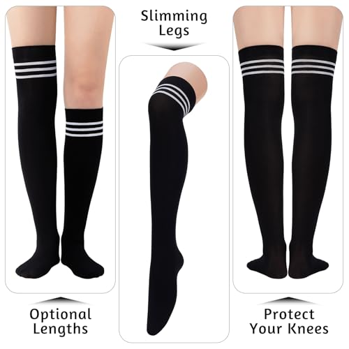 Image of Century Star Thigh High Socks 3 Pairs High Socks Over the Knee for Women Triple Stripe Thigh High Stockings Knee High Socks