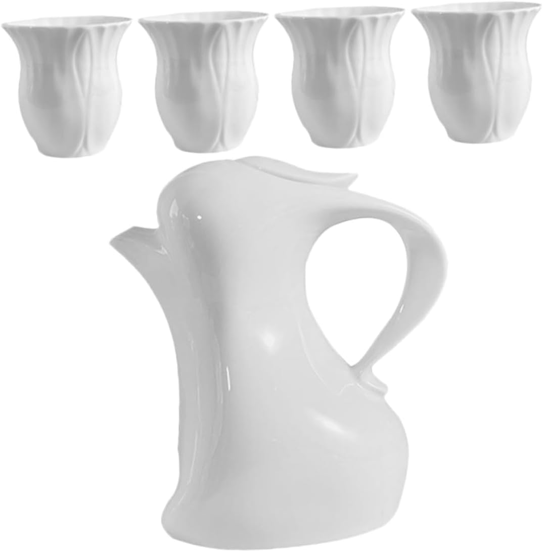 Mipcase Ceramic Bunny Kettle Tea Set with 4 Cups Easter Bunny Decor Milk Pitcher Portable Water Dispenser for Breakfast and Afternoon Tea