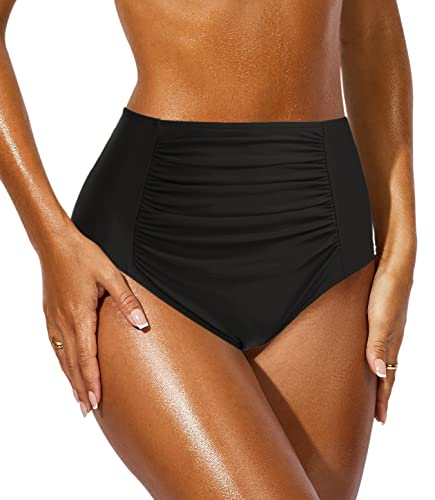 JFAN Jupe de Bain Jupes de Bikini pour Femme Shorts élégants et Minces Maillots de Bain de Plage Shorts de Bain de Sport froncés pour Femme, Le Noir M