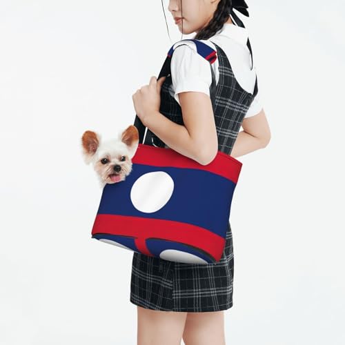 Sac de transport pour petit chien motif drapeau Laos avec parois en maille respirante
