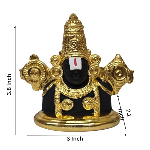 Image of Gold Art India Lord Tirupati Balaji Idol Gold Plated Black Body Murti for Mandir | Lord Vishnu Shree Venkateswara Swamy Statue for Pooja Room | Balaji Bust for Gift God Balaji for Home Decor