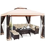 Tangkula 10x10 Feet Patio Gazebo, Outdoor Steel Gazebo with Netting, Double Vented Roof, Outdoor Patio Pavilion Shelter w/ 100 Square Feet of Shade, Ideal for Garden, Backyard, Deck