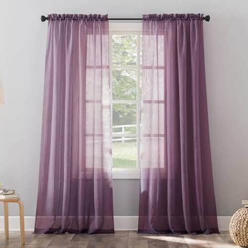 No. 918 Erica Crushed Sheer Voile Rod Pocket Curtain Panel 51 x 84 Purple