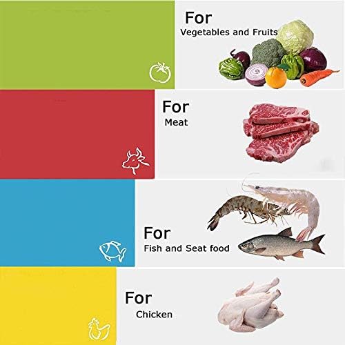 FAB4HOME Flexible Plastic Chopping Board Set, Colour Coded Chopping Mat with Food Icons for Separate Food Groups Antibacterial Dishwasher Safe Kitchen Cutting Mat Set of 4