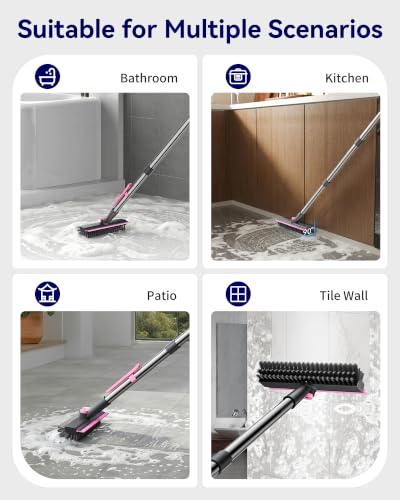 Image of 3 in 1 Adjustable Small Floor Scrub Brush with Long Handle Pink