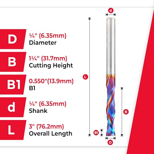 Image of Amana Tool Spektra Extreme Tool Life Solid Carbide CNC Compression Spiral Router Bit, 46177-K, 1 /4 D x 1-1 /4 CH x 1 /4 Shank x 3 Inch Long 2 Flute