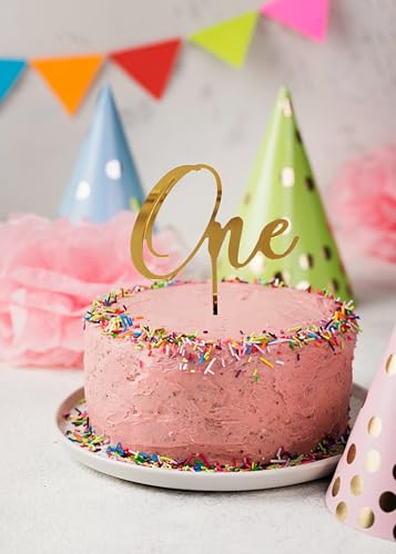 Image of Gold Acrylic ONE Cake Topper - First Birthday Cake Decoration for Boys & Girls | Elegant Acrylic Topper for Baby's 1st Birthday, Anniversary & Special Celebrations.