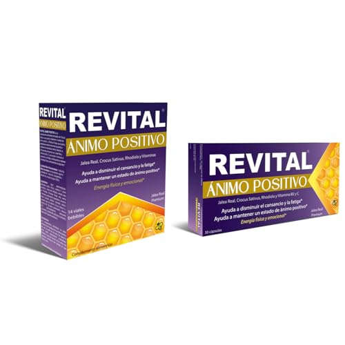 Revital Ánimo Positivo 14 Viales + 30 Cápsulas - con Jalea Real, Rhodiola, Azafrán y Vitaminas B1, B6, B12 – Complemento Natural para el Estado de Ánimo y la Vitalidad