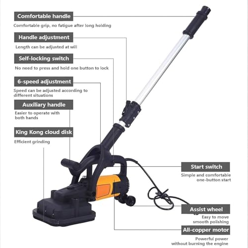 Nuxyyds Levigatrice Elettrica Per Cemento Da 3800 W, Levigatrice Per Cemento A 4 Teste Con 6 Velocità Regolabili, Lucidatrice Per Pavimenti Per Levigatura Di Cemento, Marmo E Granito - 5