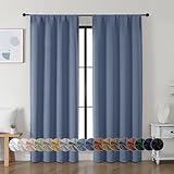 Simplebrand Ava Denim Blue Blackout Curtains for Bedroom, 72 Inch Length, 2 Panels, Privacy Thermal Insulated Rod Pocket Curtains for Patio, French Door, W40 x L72 Inch