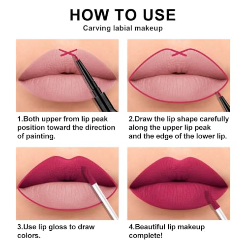 Image of evpct 3Pcs Mauve pink Berry pink Rose red Lip Stain Paint Matte Lip Liner and Lipstick Set Long Lasting labiales matte mate larga duracion listip 24 hour a prueba de agua mate 24 horas originales
