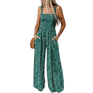 Dokotoo Women’s Casual Loose Overalls Jumpsuits One Piece Sleeveless Printed Wide Leg Long Pant Rompers With Pockets