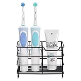 Amazer Electric Toothbrush Holder, Stainless Steel Rustproof Metal Bathroom Toothpaste Holder Stand with Multi-Functional 5 Slots for Electric Toothbrush, Black