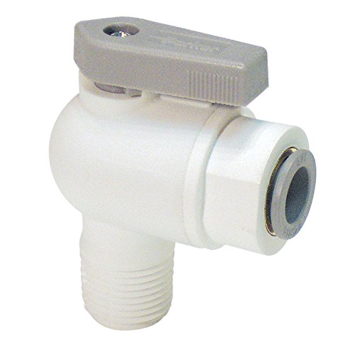 Parker LFPP4VME2 Ball Valve, Tube to Pipe, Polypropylene, Push-to-Connect 90 Degree Elbow, 1/4"