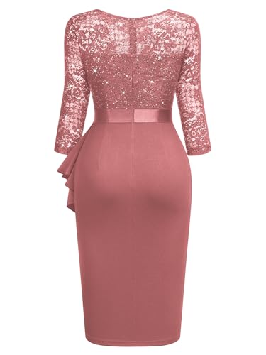 Image of Miusol Women's Retro V Neck Floral Lace Ruffle Style Cocktail Party Dress