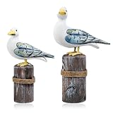 Meching 2Pcs Wooden Seagull Figurine on Piling Mediterranean Style Sea Bird Statue Craft Standing Seagull Decorations for Home Indoor Decor Living Room Kitchen Beach Party Bedroom Office Accessories