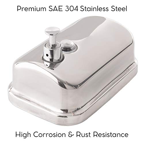 Commercial Hand Soap Dispenser - Rust Resistant #304 Stainless Steel, Anti-Leak Manual Pump, Wall Mounted - Soap, Shampoo, Lotion, Sanitizer - Bathroom, Shower, Home Use (16.9 Oz) #TOP4