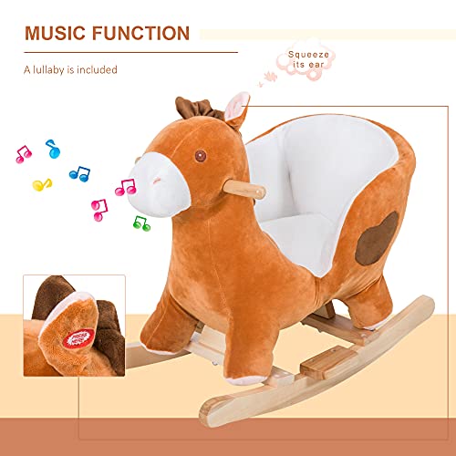 Qaba Kids Ride On Rocking Horse, Plush Animal Toy Sturdy Wooden Rocker With Songs For Boys Or Girls #TOP5