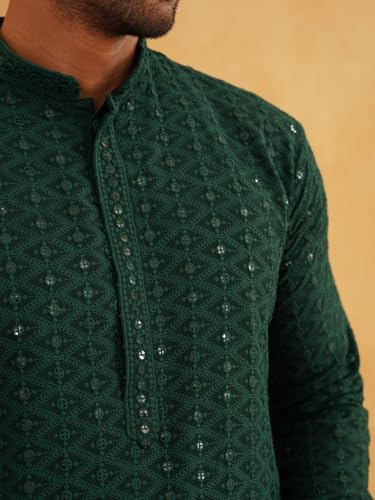 Image of SOJANYA Men's Cotton Kurta Pyjama Set | Sequinned Embroidered Traditional Outfit for Navratri, Garba & Puja