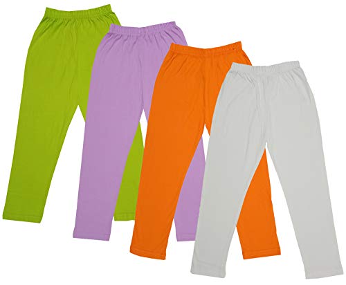 Image of IndiWeaves Girls Super Soft Cotton Solid Capri Pants (Cream, Orange, Purple, Green, 6-7 Years) Pack of 4