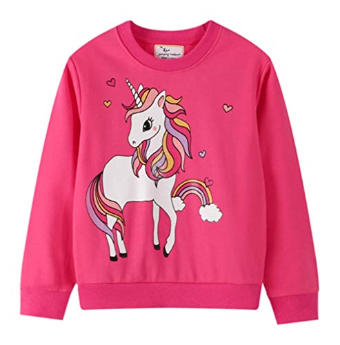 Baby Toddlers Girls Sweater Shirts Cotton Unicorn Cartoon Sweatershirt Girls Crew Neck Pullover Tops Tee (PINK, 5-6T)