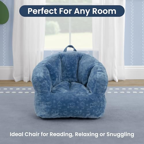 Delta Children - Serta Kids Plush Barrel Toddler Chair, Soft Foam Chair Bean Bag Chair Alternative for Boys and Girls, Cozy Seat for Reading, Watching Cartoons, Playroom Nursery Bedroom, Denim Blue - image 7
